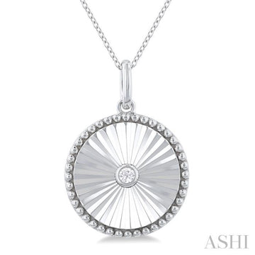1/20 Ctw Round fluted medallion Round Cut Diamond Pendant With Chain in Sterling Silver